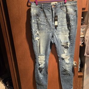 Fashion Nova Blue Denim with White Accents